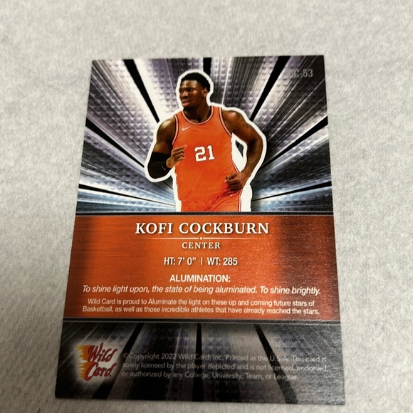 Kofi Cockburn Pre-Rookie Basketball Card. Alumination card of Jamaican star - Picture 2 of 4